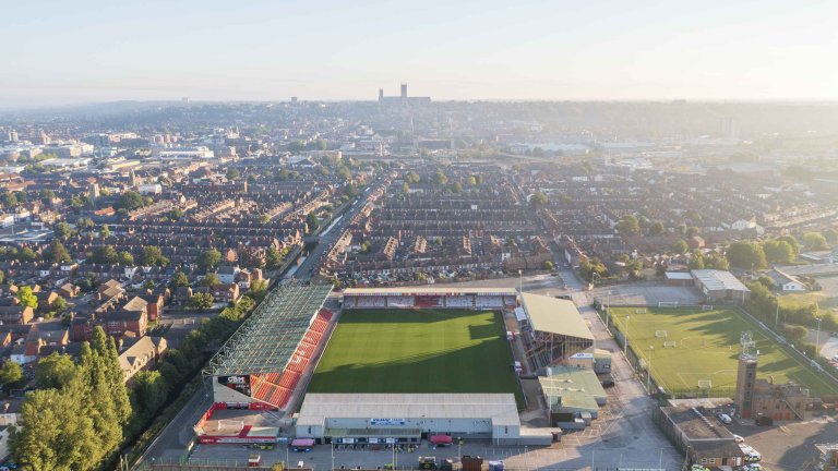 Chris Vaughan Photography - drone images | An aerial image of Lincoln City's LNER Stadium looking towards Lincoln City.