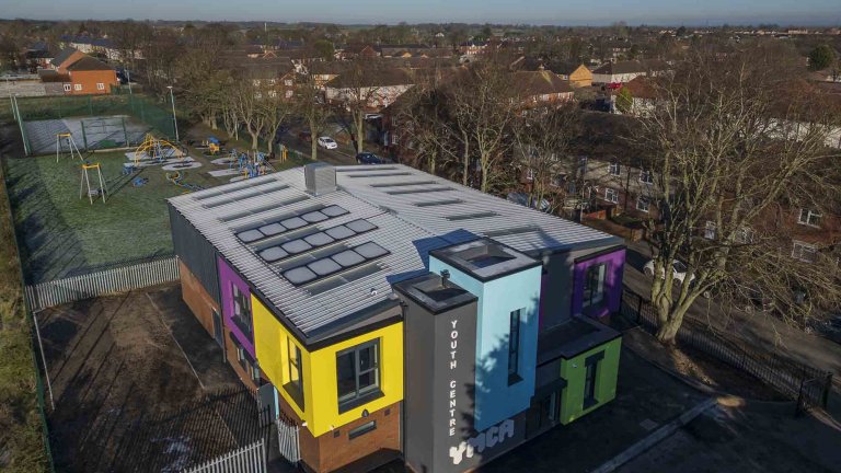 An aerial image of the new YMCA Youth Centre in Lincoln, built by Belvin Construction.