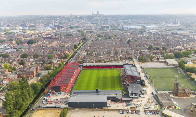 Drone photograph showing the Imps Territory construction project at Lincoln City Football Club.