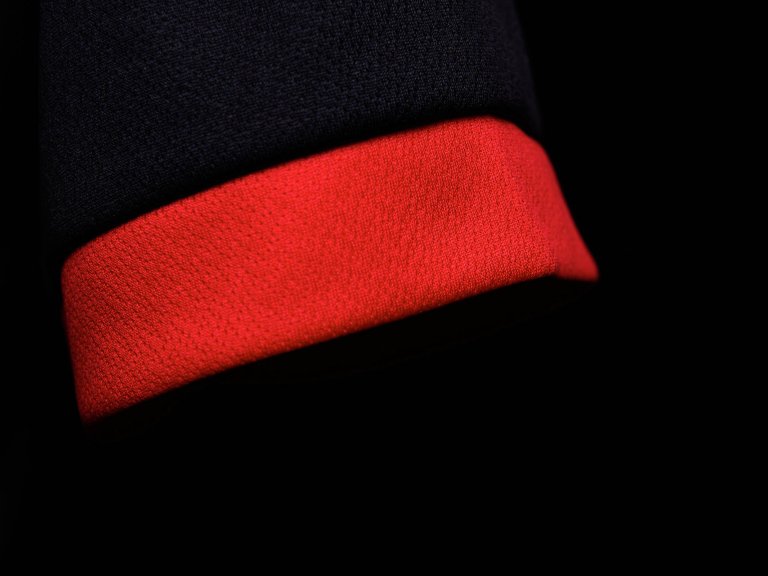 A close up of the sleeve of the 2020/21 Lincoln City away kit.