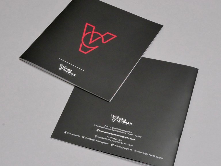 A photograph of the physical Chris Vaughan Photography marketing booklet.