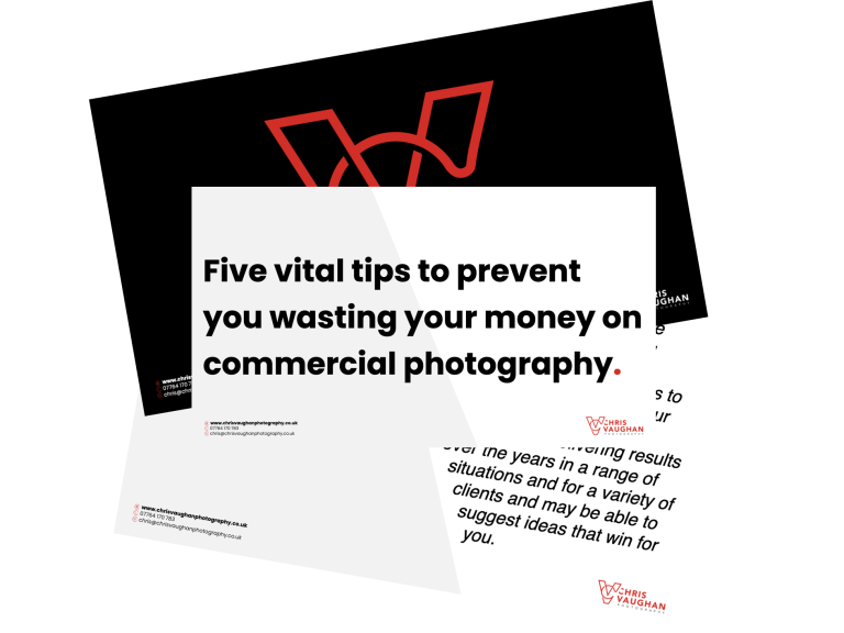 A thumbnail promoting the free guide by Chris Vaughan Photography - five vital tips to prevent you wasting your money on commercial photography.