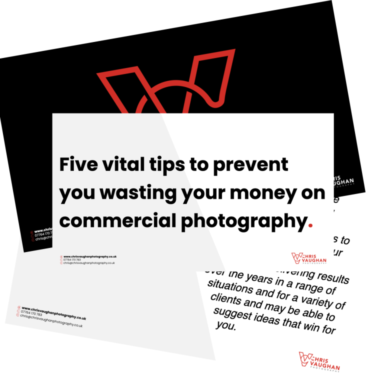 A thumbnail promoting the free guide by Chris Vaughan Photography - five vital tips to prevent you wasting your money on commercial photography.