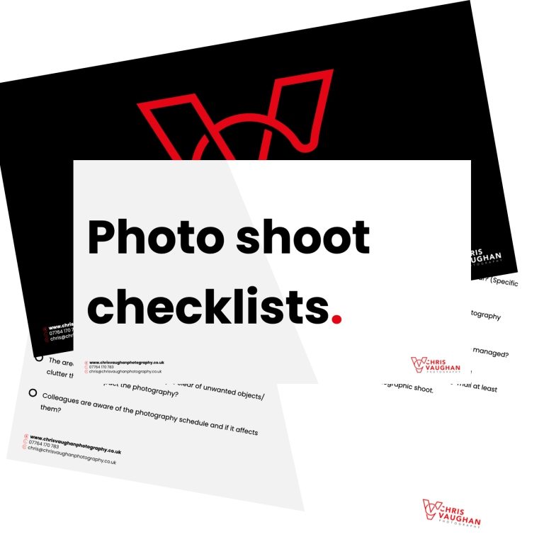 A graphic showing pages from a handout called 'Photo shoot checklists'.