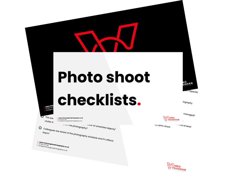 A graphic showing pages from a handout called 'Photo shoot checklists'.