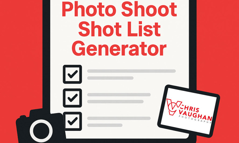 Photo shoot shot list generator graphic.